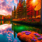 Colorful Psychedelic Landscape with River and Fantastical Trees