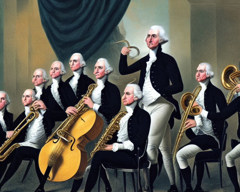 Classical orchestra illustration with historical outfits and instruments