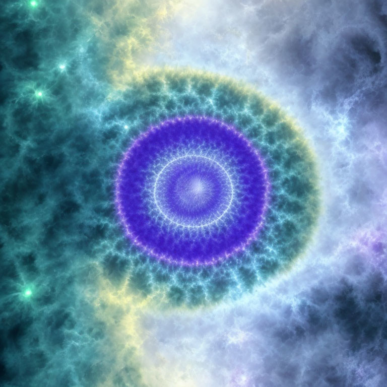 Circular Fractal Pattern in Blue and Purple with Nebula-like Texture