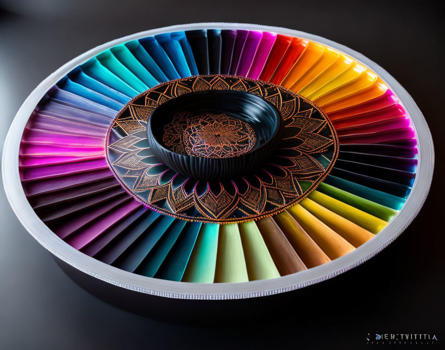 Colorful circular paper color wheel with decorative bowl center