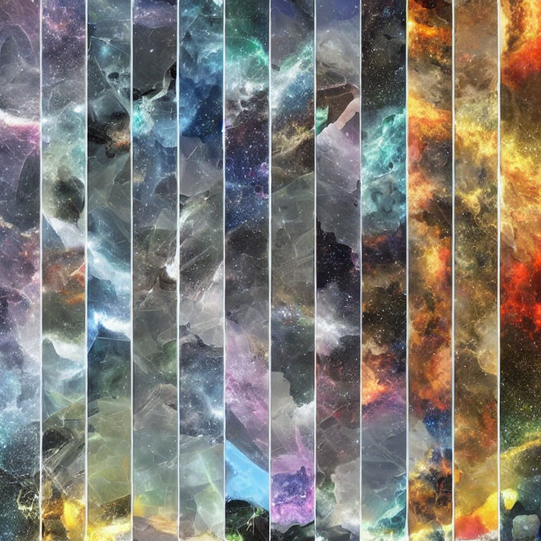 Vertical Cosmic Stripes Collage with Celestial Colors and Patterns