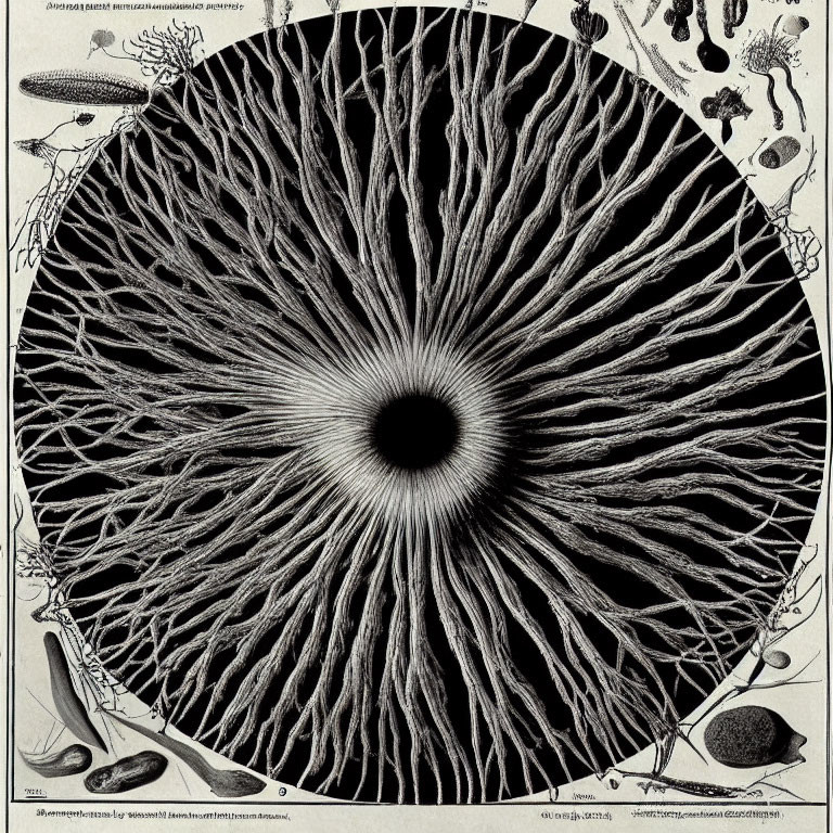 Detailed Vintage-Style Eye Anatomy Illustration with Microorganisms