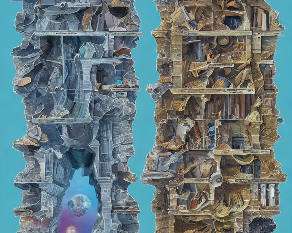 Detailed Vertical Cross-Sections of Fantasy Tower Structures