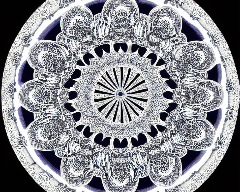 Detailed Black and White Mandala with Floral and Geometric Patterns