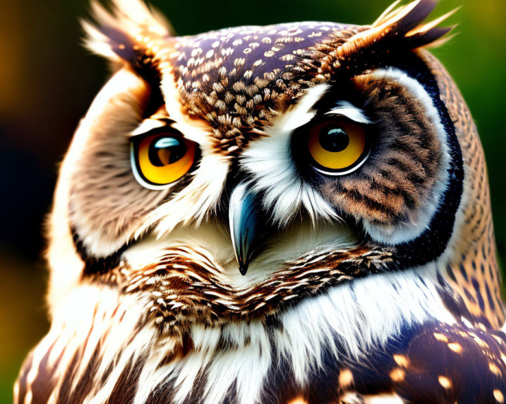 Detailed Close-Up of Great Horned Owl with Piercing Yellow Eyes