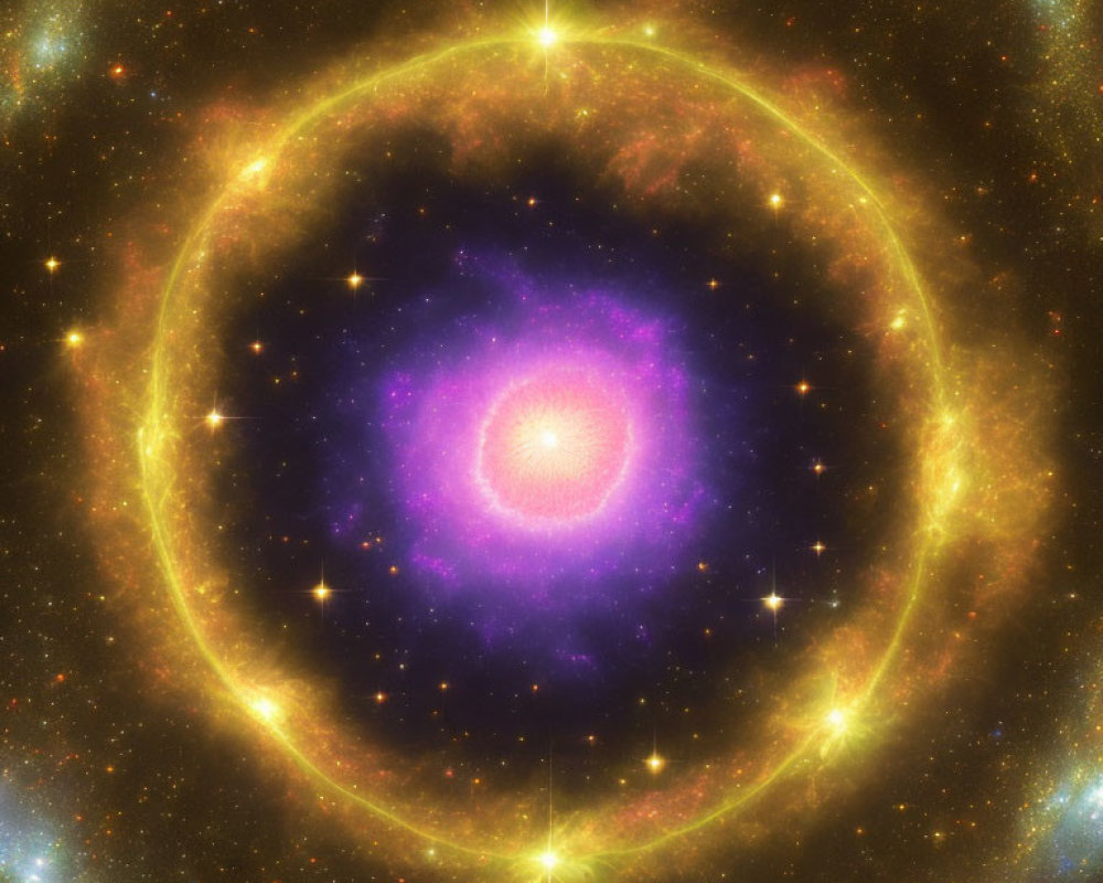 Luminous celestial ring with radiant star and colorful interstellar dust