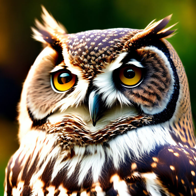 Detailed Close-Up of Great Horned Owl with Piercing Yellow Eyes