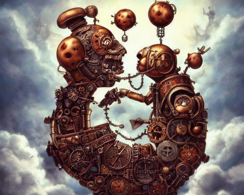 Steampunk-style Number 6 with Gears and Clouds