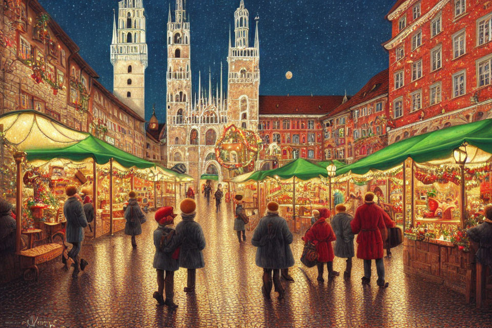 Festive Christmas Market in Quaint Town Square