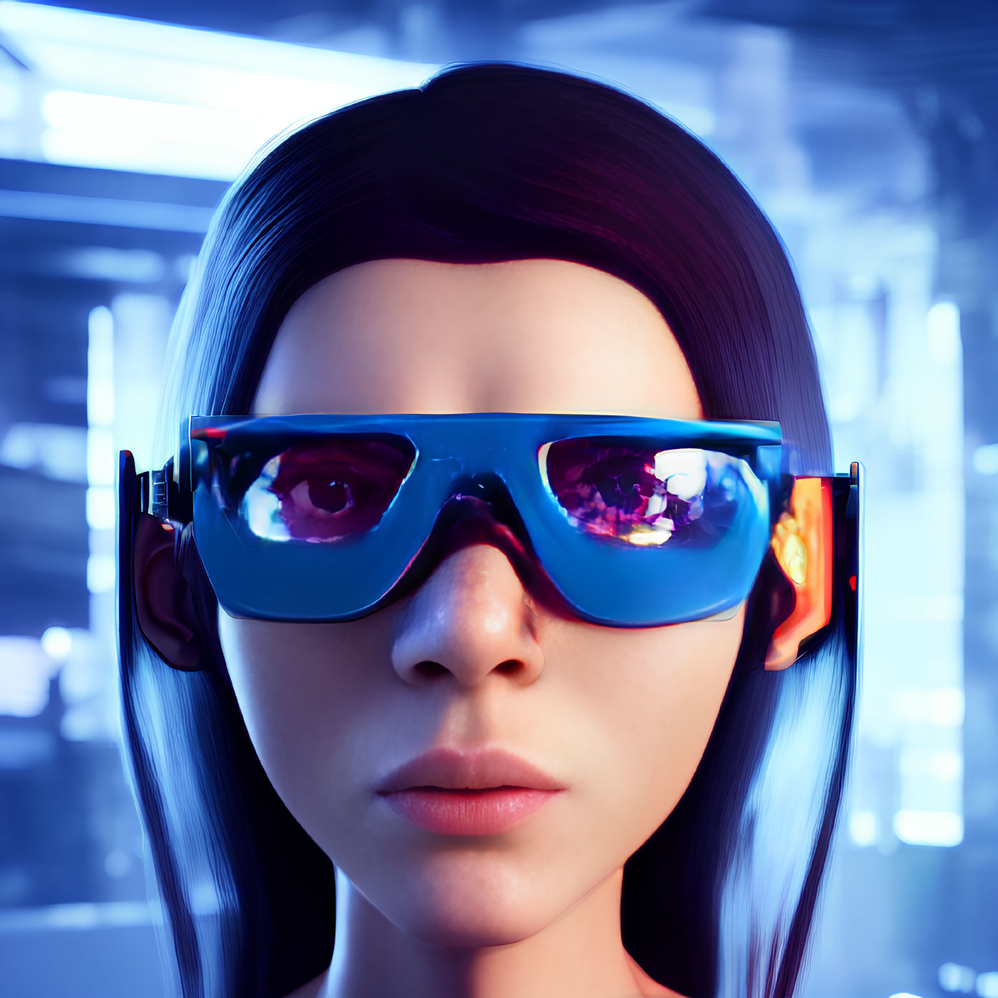 Futuristic Sunglasses Reflection on Female Figure in 3D Render