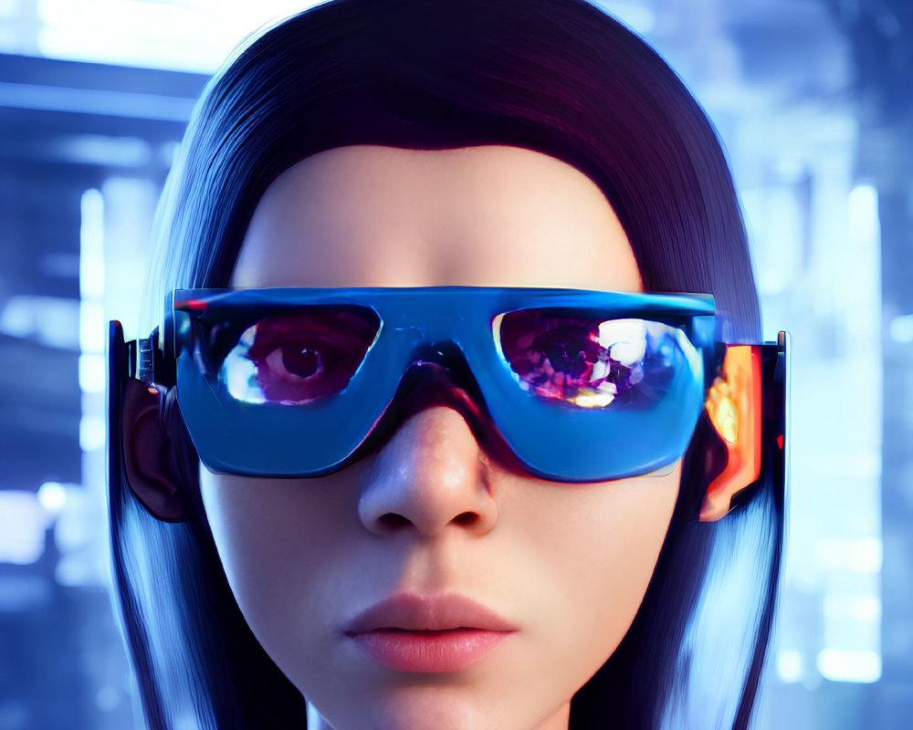 Futuristic Sunglasses Reflection on Female Figure in 3D Render