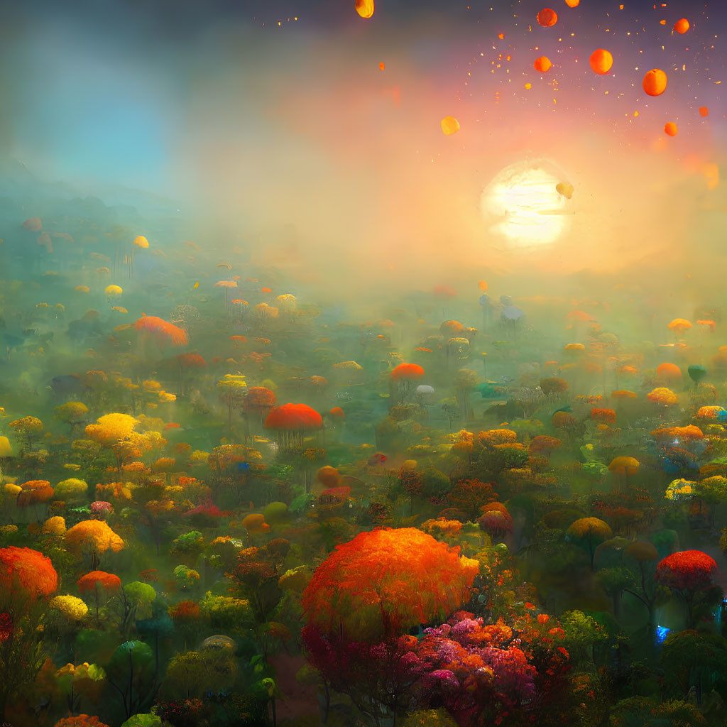 Colorful Glowing Trees in Fantastical Landscape