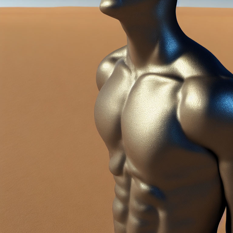 Detailed Male Torso Sculpture Against Sandy Background