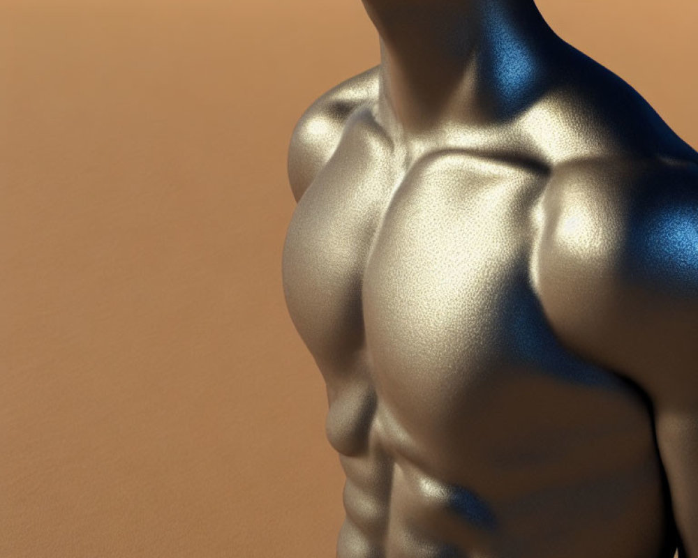 Detailed Male Torso Sculpture Against Sandy Background