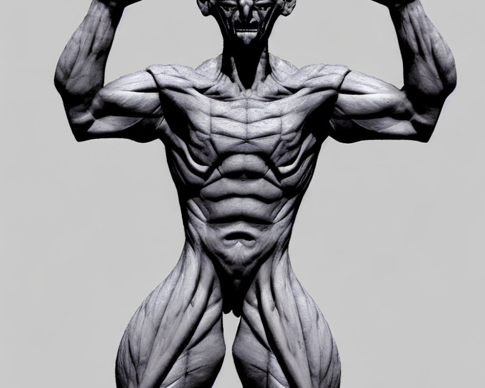 Muscular Gray Figure with Elongated Ears and Fierce Expression