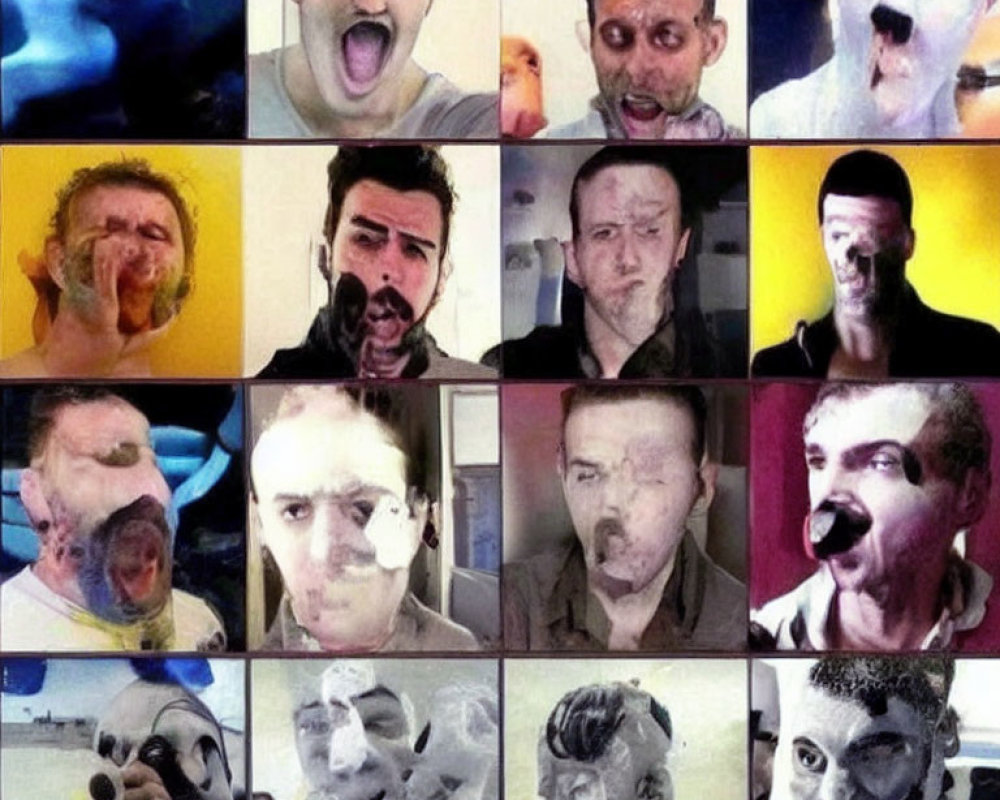 Collage of People with Exaggerated Facial Expressions and Face Paint