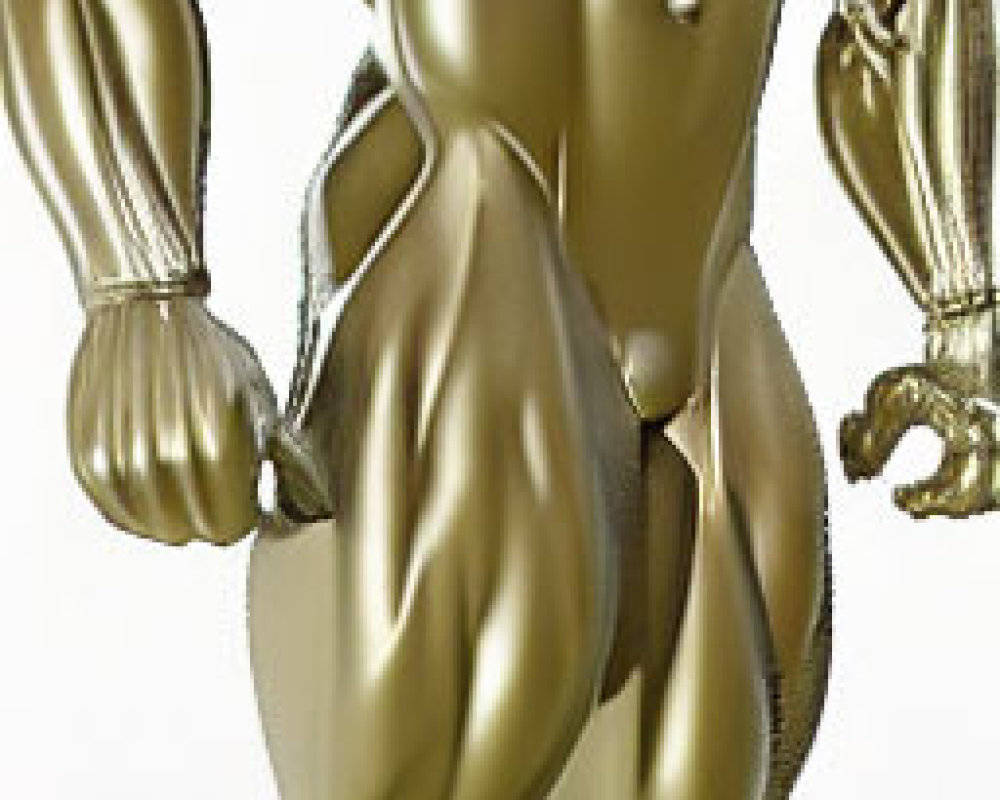 Metallic Gold Humanoid Figure with Skull-like Face on Light Background