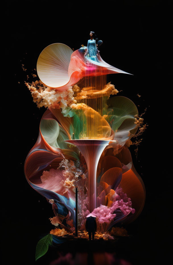 Colorful abstract sculpture against black background