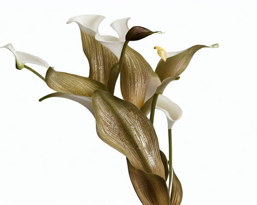 White Calla Lilies Bouquet on White Background