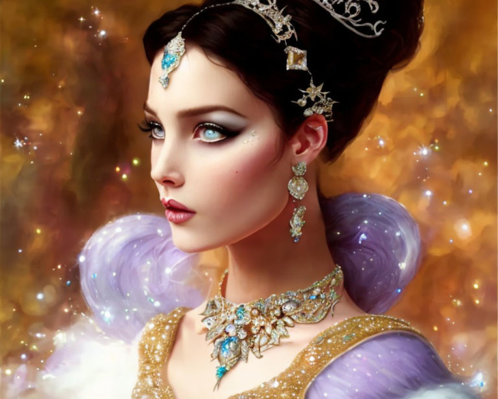 Elaborate Crowned Woman in Digital Painting