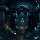 Ancient Stone Chamber with Glowing Runes and Magical Artifacts