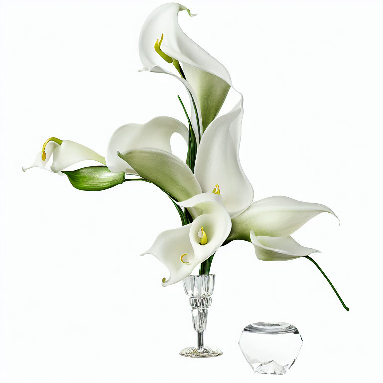 White Calla Lilies Bouquet in Fluted Glass Vase