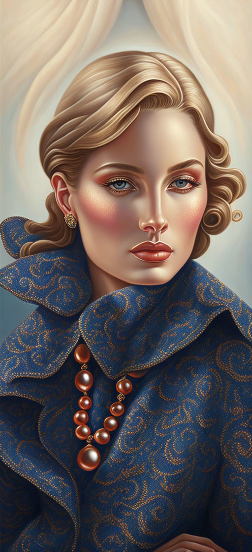 Blonde Woman in Blue Coat with Vintage Style