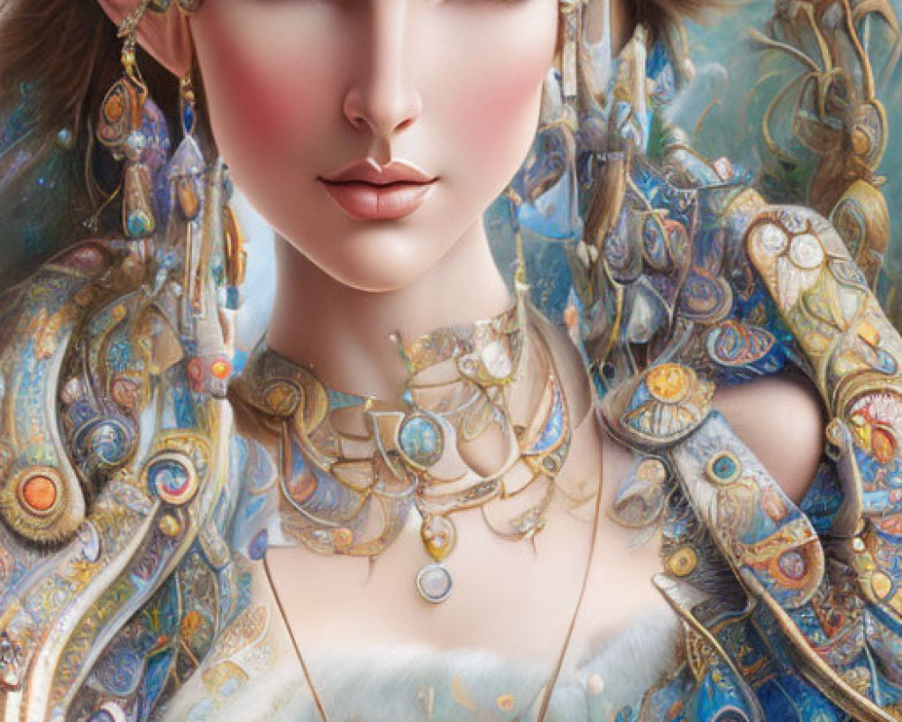 Intricate Jewelry Woman Artwork with Fantasy Background