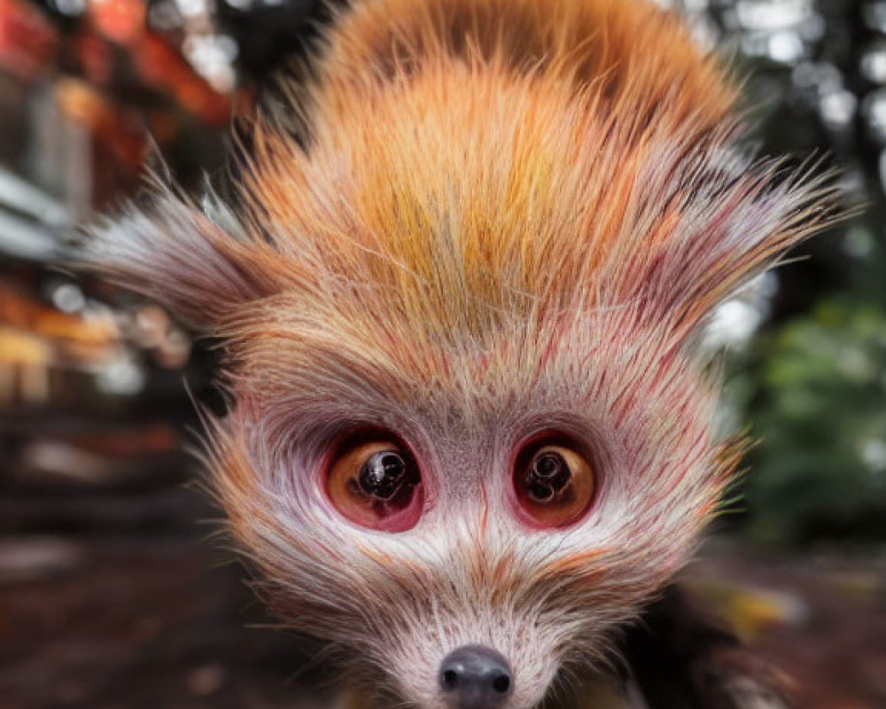 Whimsical creature with big round eyes and fluffy orange coat