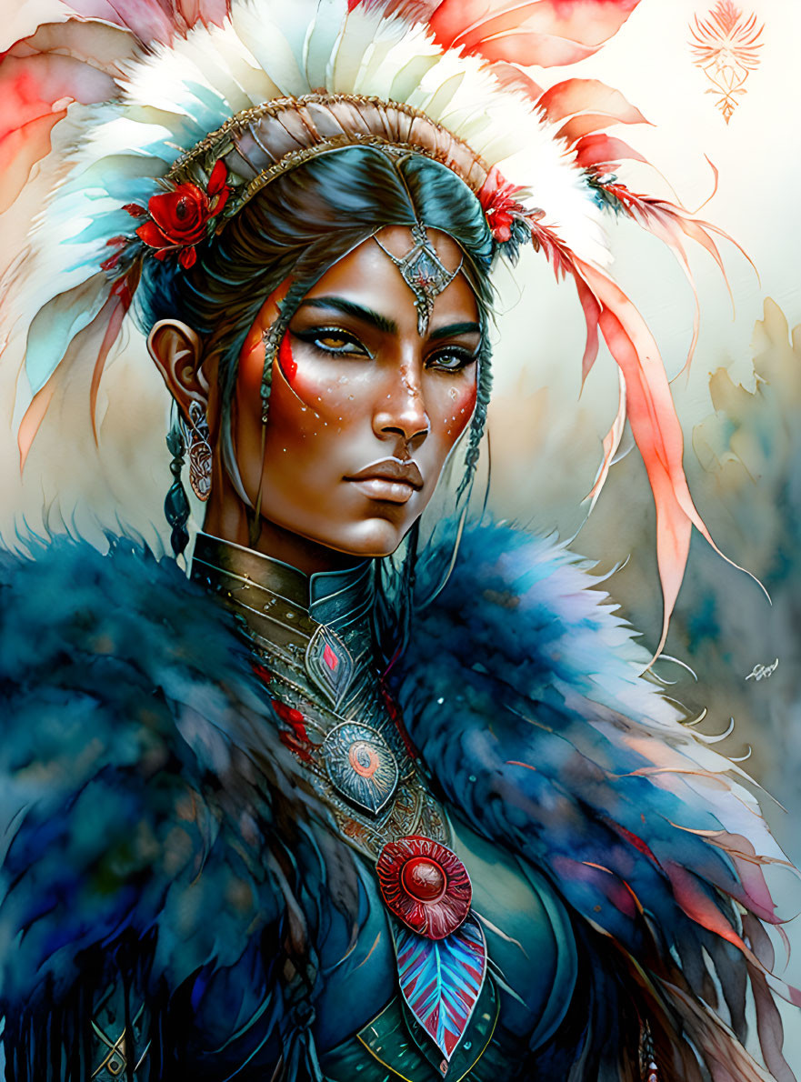 Regal woman digital painting with ornate headdress