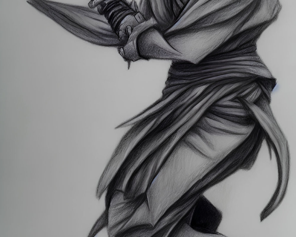 Dynamic shaded drawing of a traditional ninja with katana