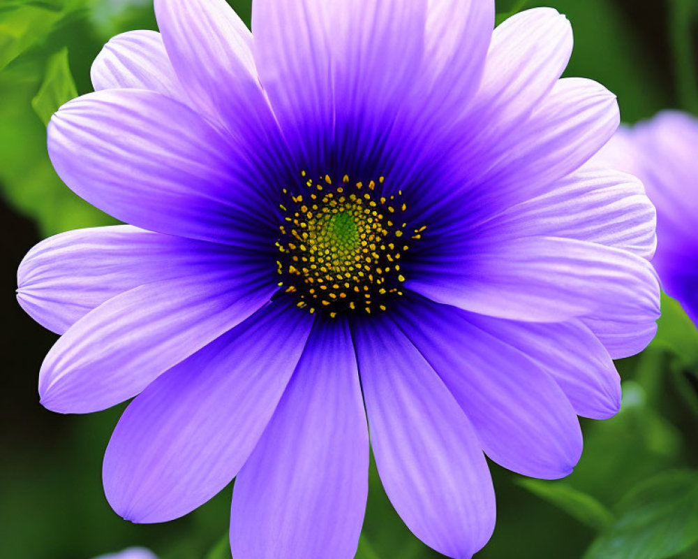 Purple Flower with Yellow Stamen on Blurred Green Background