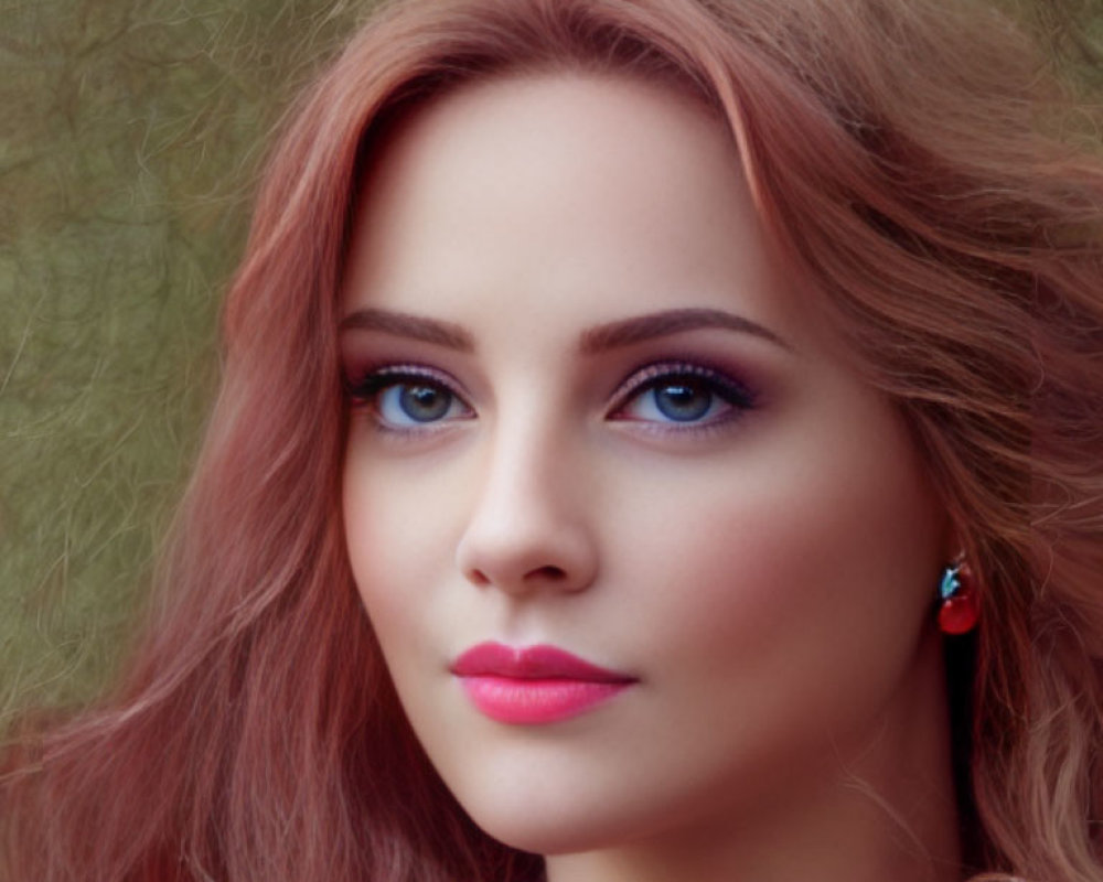 Close-up Portrait of Woman with Red Hair and Blue Eyes