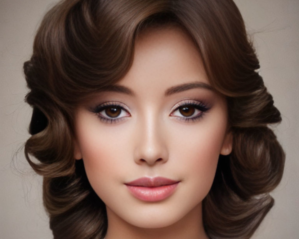 Detailed digital portrait of woman with wavy brown hair and diamond earrings