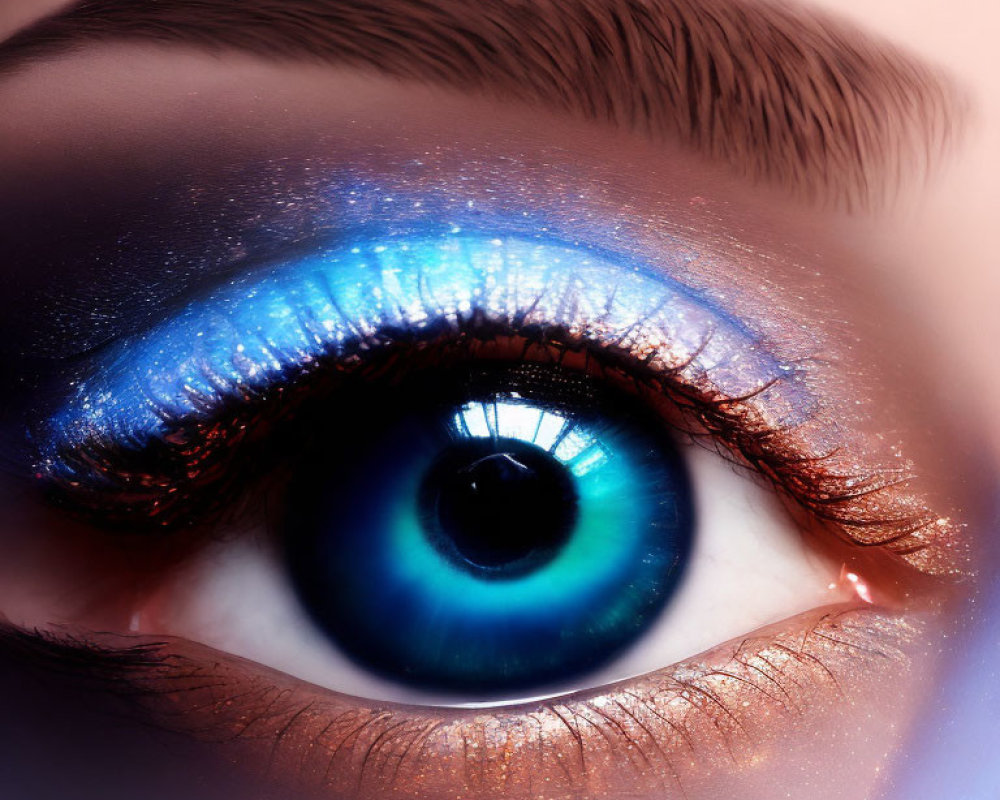 Detailed Close-Up of Vibrant Blue Eyeshadow on Human Eye