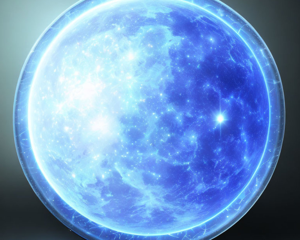 Intricate blue energy shield with star-like light source