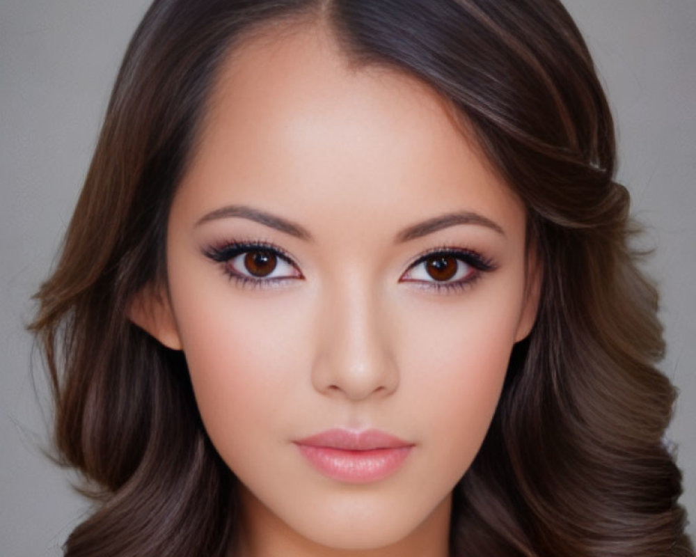 Portrait of Woman with Wavy Brown Hair and Dark Brown Eyes