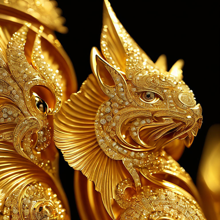 Intricate Golden Dragon Sculpture with Embedded Jewels