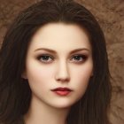 Woman with Voluminous Brown Hair and Purple Eyeshadow Earrings