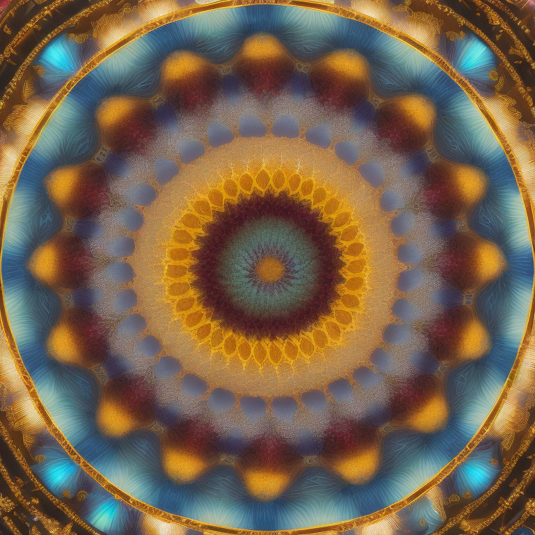 Circular Fractal Design with Warm Orange and Cool Blue Hues