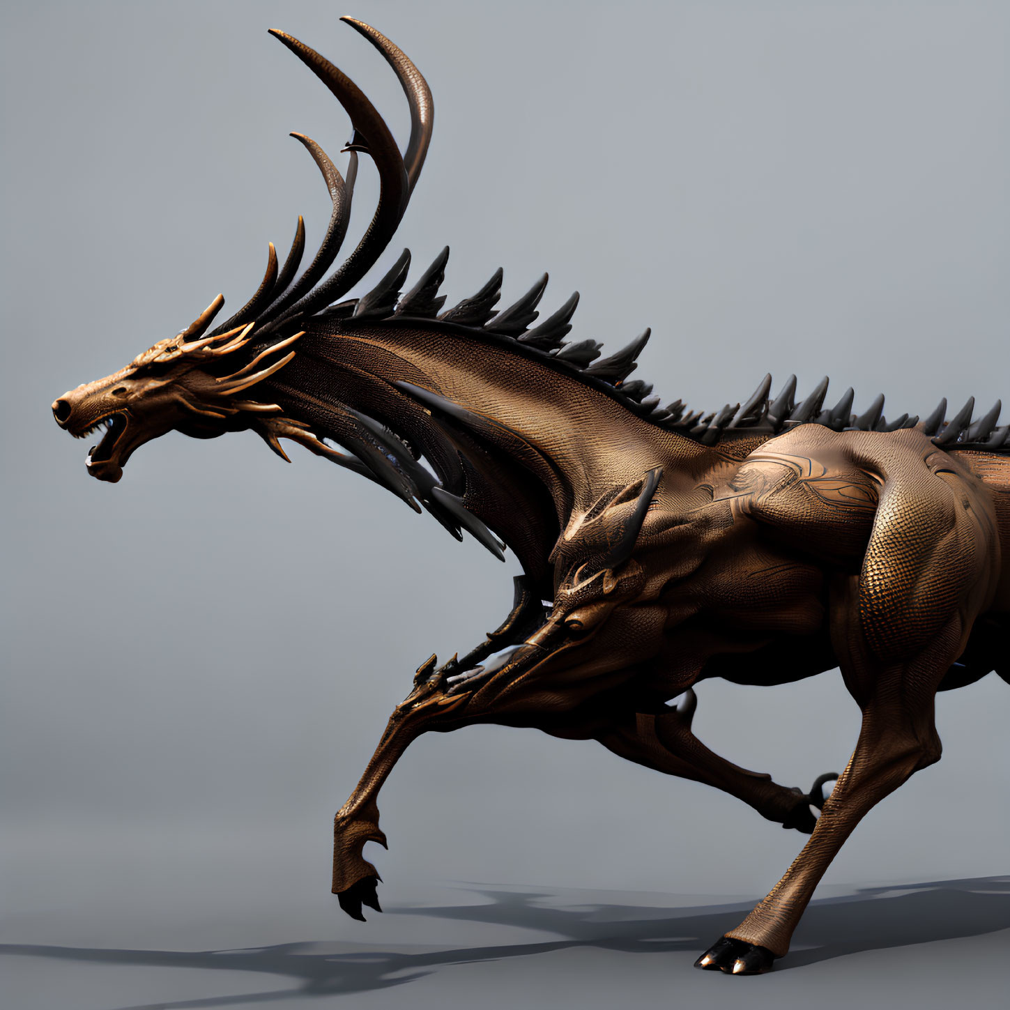 Mythical creature 3D rendering with stag-like features