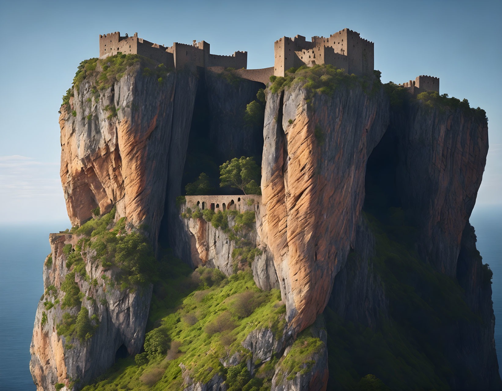 Ancient castle on steep cliff by the sea