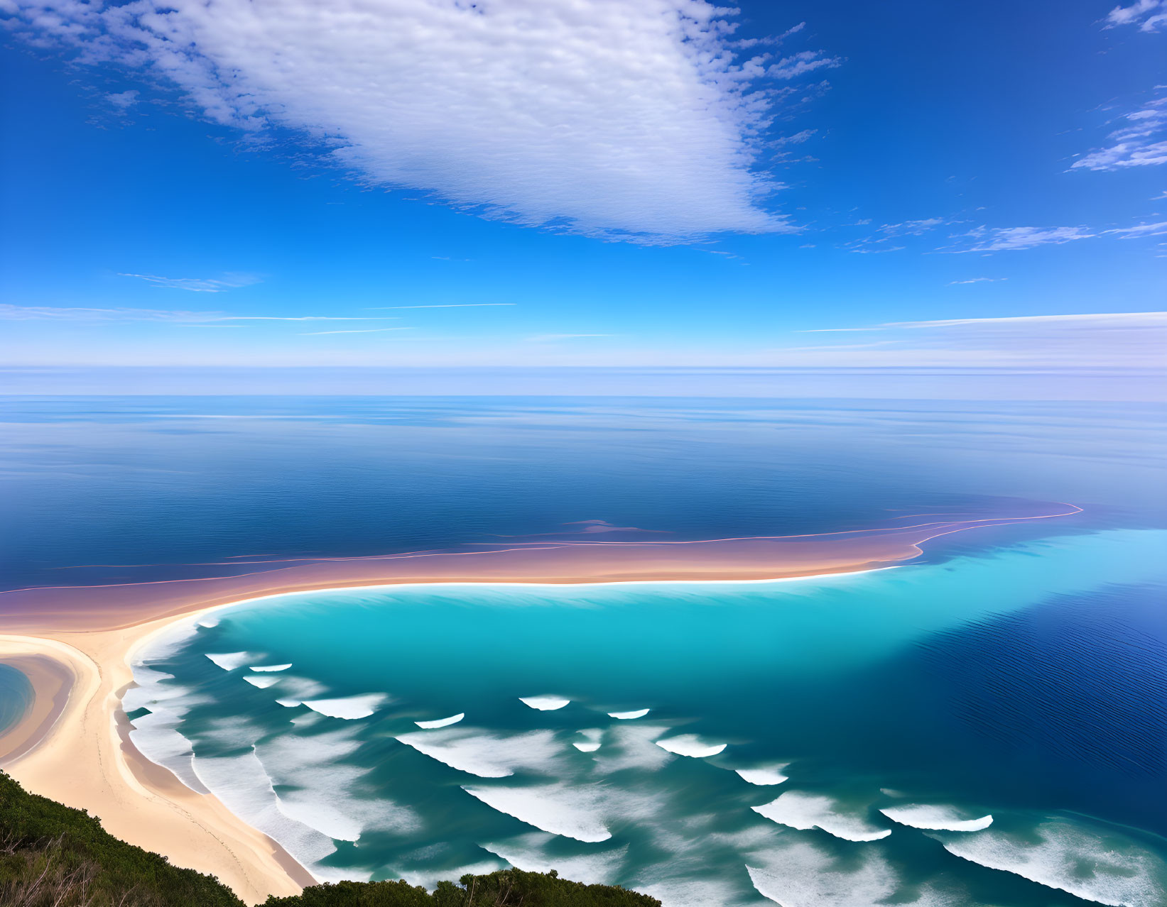 Tranquil Coastal Scene with Blue Ocean and Sandy Beaches