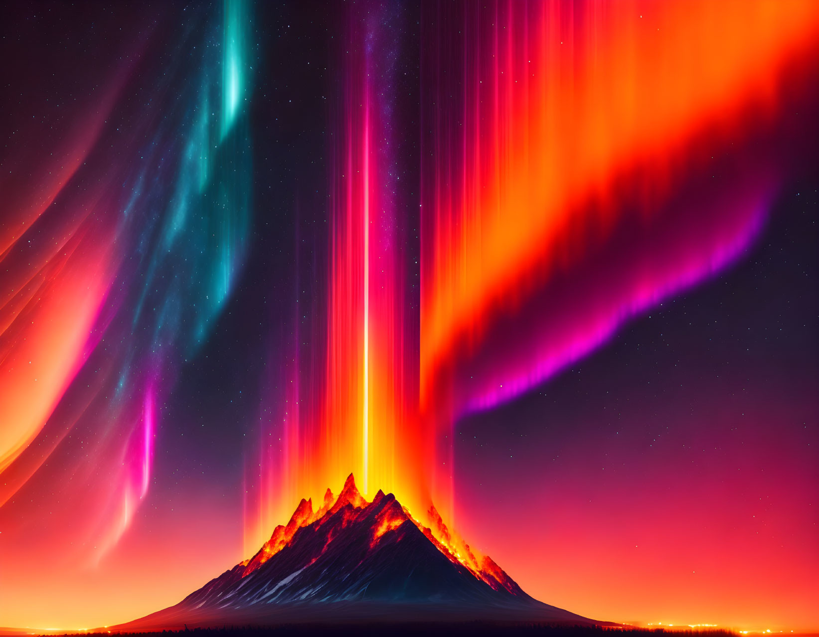 Colorful Aurora Borealis Lights Over Silhouetted Mountains