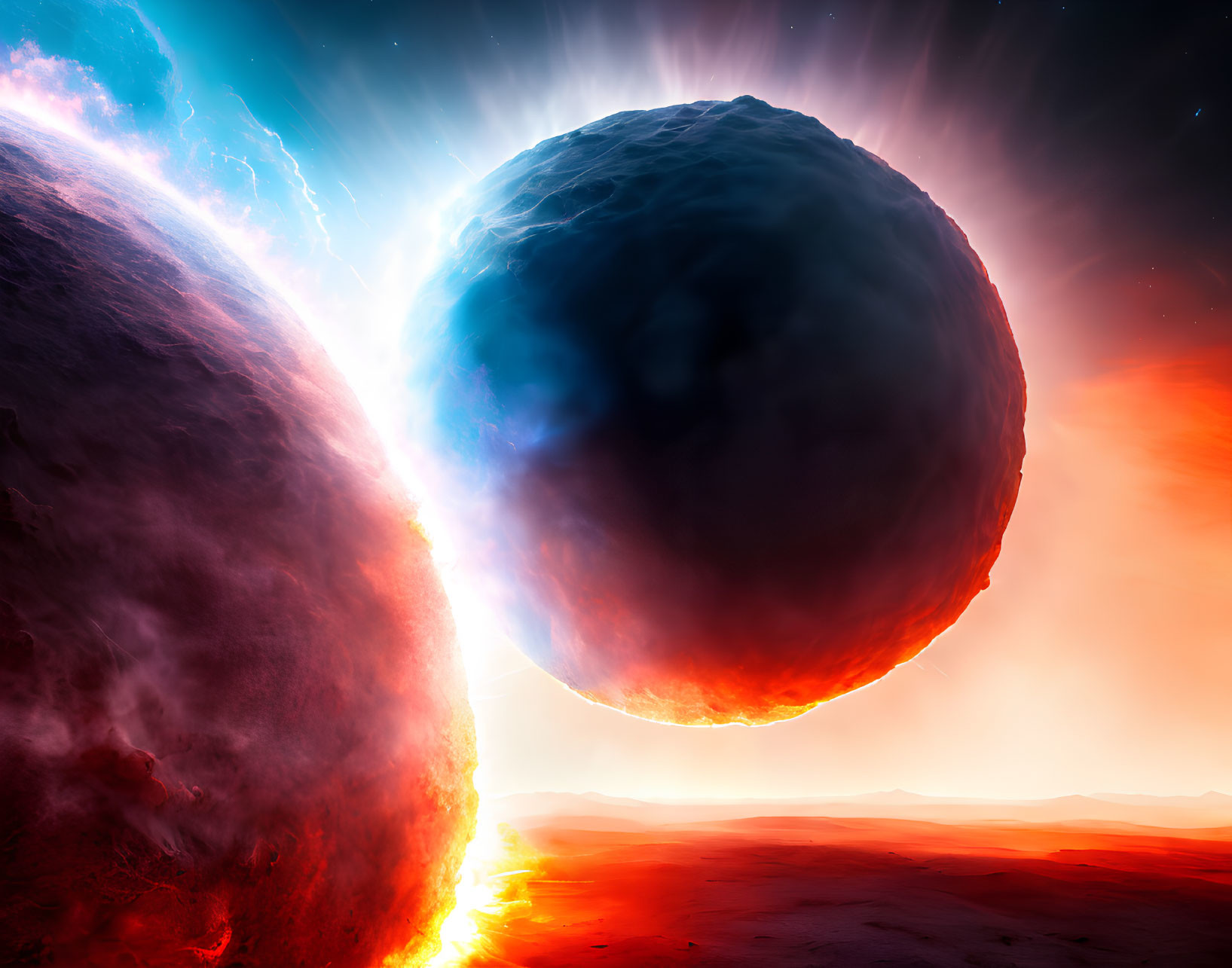 Fiery and Cool Celestial Bodies in Cosmic Scene