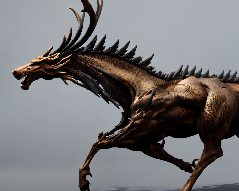 Mythical creature 3D rendering with stag-like features