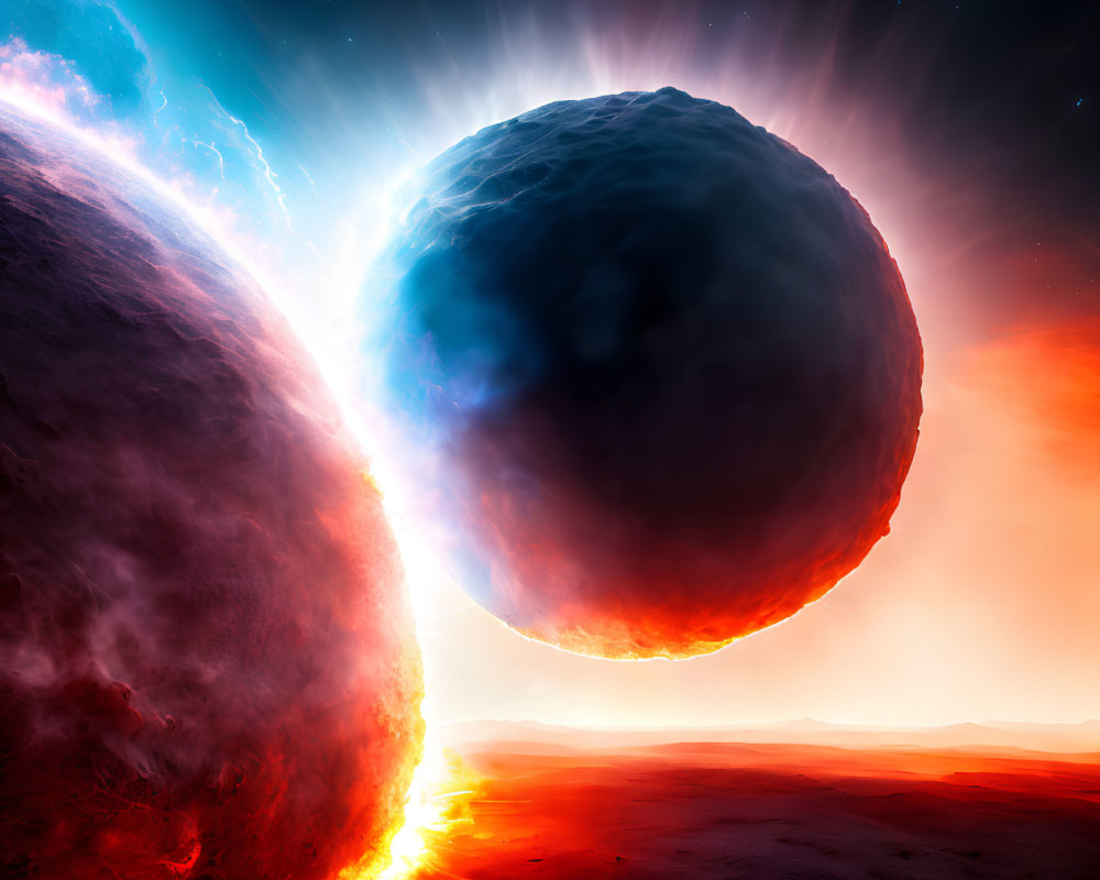 Fiery and Cool Celestial Bodies in Cosmic Scene