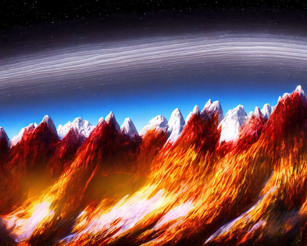 Panoramic Mountain Range Night Sky with Fiery Hues