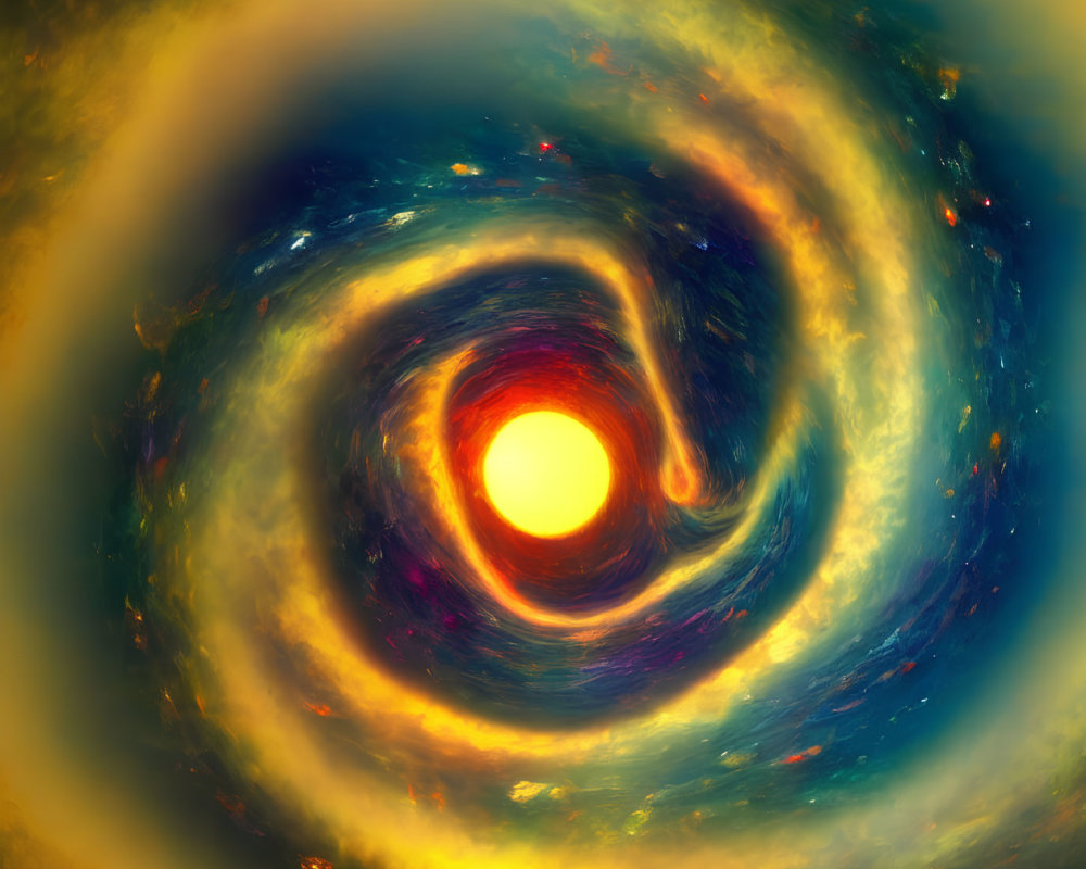 Colorful Swirling Galaxy Artwork in Bright Yellow, Blues, and Reds