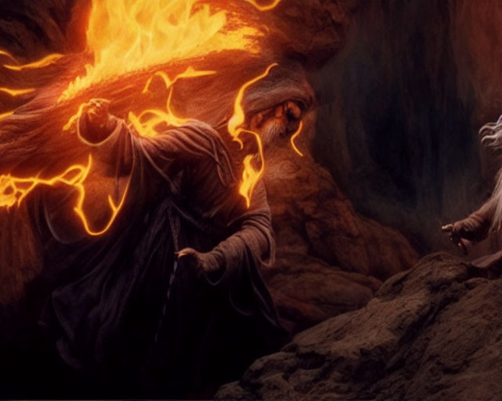 Wizard Battle: Shadowed vs. White Robes with Fiery Magic